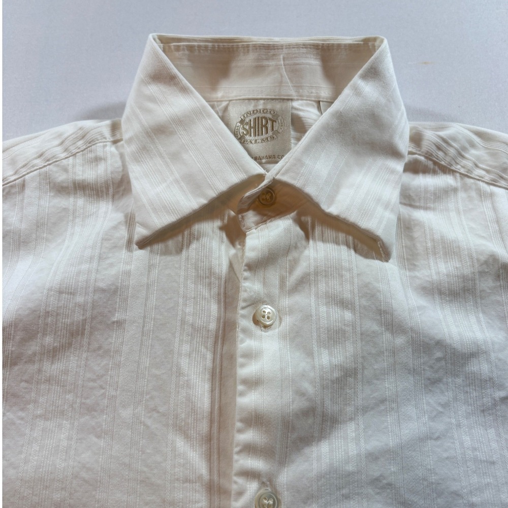 Indigo Palms Tommy Bahama Shirt Men Medium White Cotton Dobby Stripe Long Sleeve